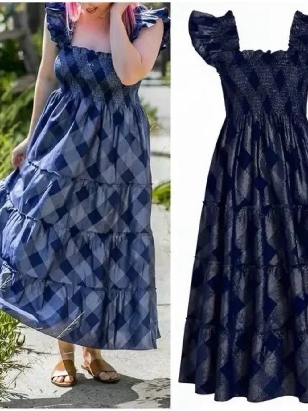 Hill House Home The Ellie Nap Dress Navy Blue Glitter Check size XS